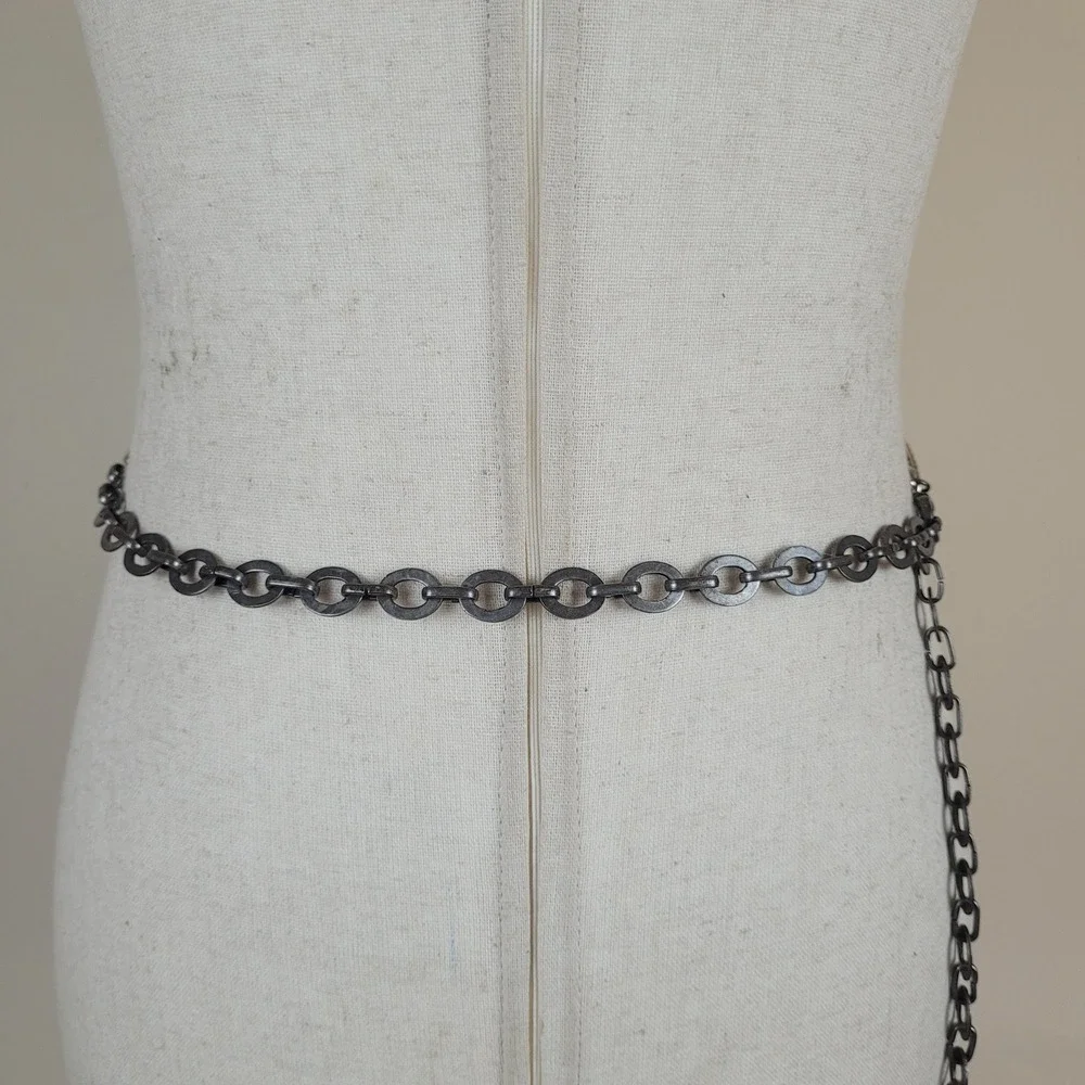 Chico's Belt OS Gold Silver Mixed Metal Hammered Oval Link Chain Adjustable Boho